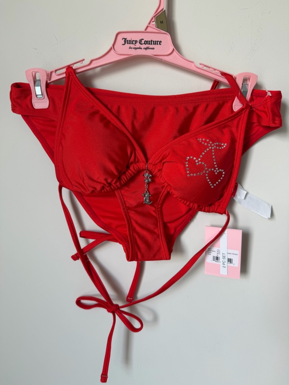 Viral Juicy Couture Red Cherry Rhinestone Bikini Top and Bottom Set